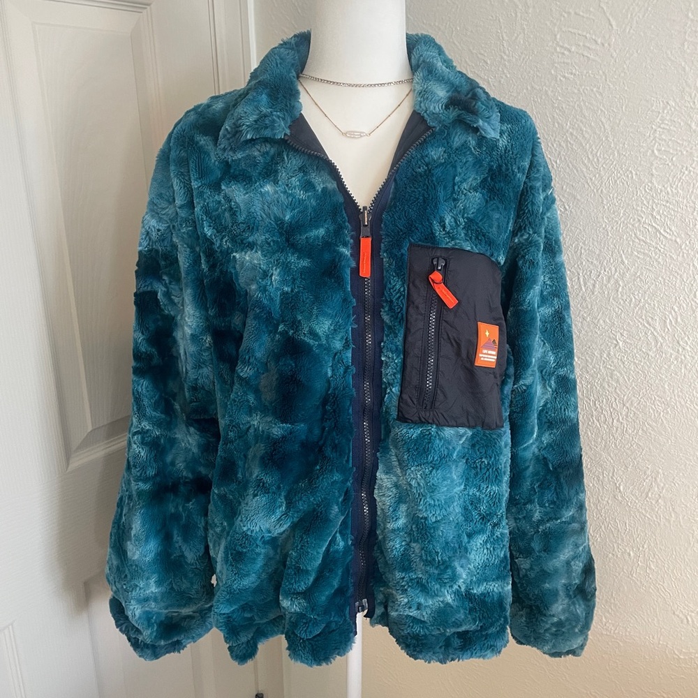 Plush Teal Faux-Fur Zip Jacket - Men's